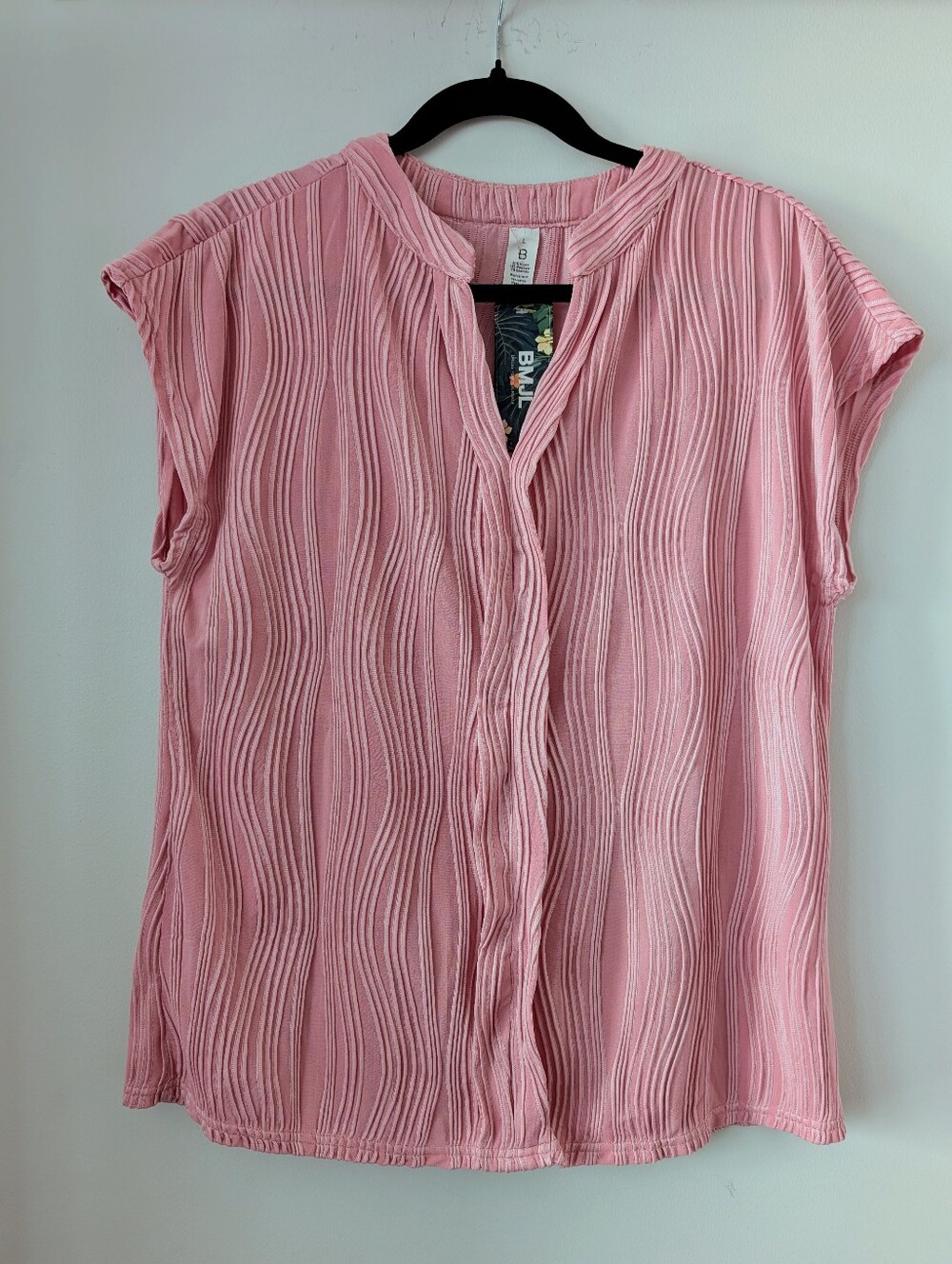 Pleated Pink V-Neck Women's Blouse